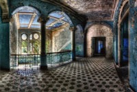 Abandoned interior with arches as a canvas motif