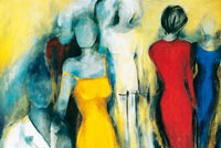 Abstract canvas artwork with three figures
