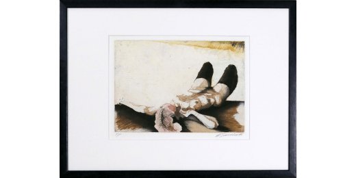 Framed print of a reclining figure by Erich Smodics