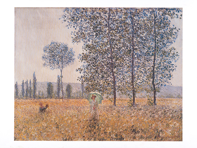 Kunstdruck mit Pappeln in einer herbstlichen Landschaft