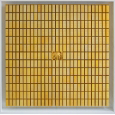 Großformatige Volker Kühn Objektkunst mit kleiner Figur in einem goldenen Raster